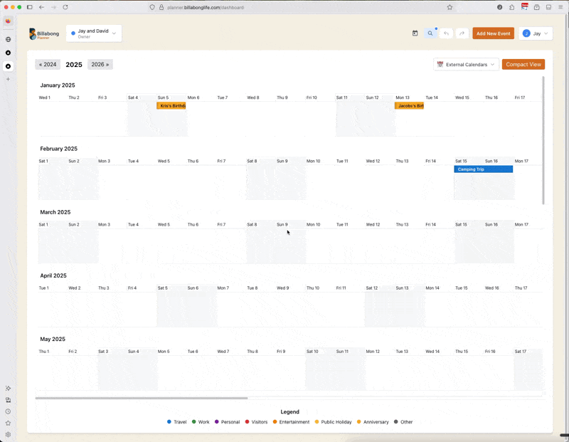 Year View with Color Coding Demo